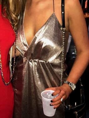 Halston Heritage Silver Metallic Wrap Dress